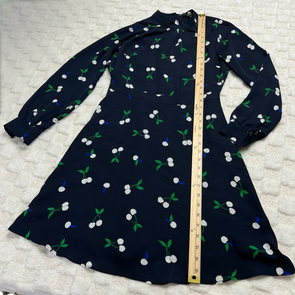 Banana Republic Size 2 Navy Cherry Print Long Sleeve Mini Dress - Picture 3 of 9